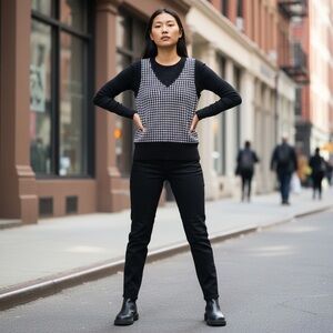 Banana Republic Black and White V-Neck Sweater Vest Cotton Wool Blend